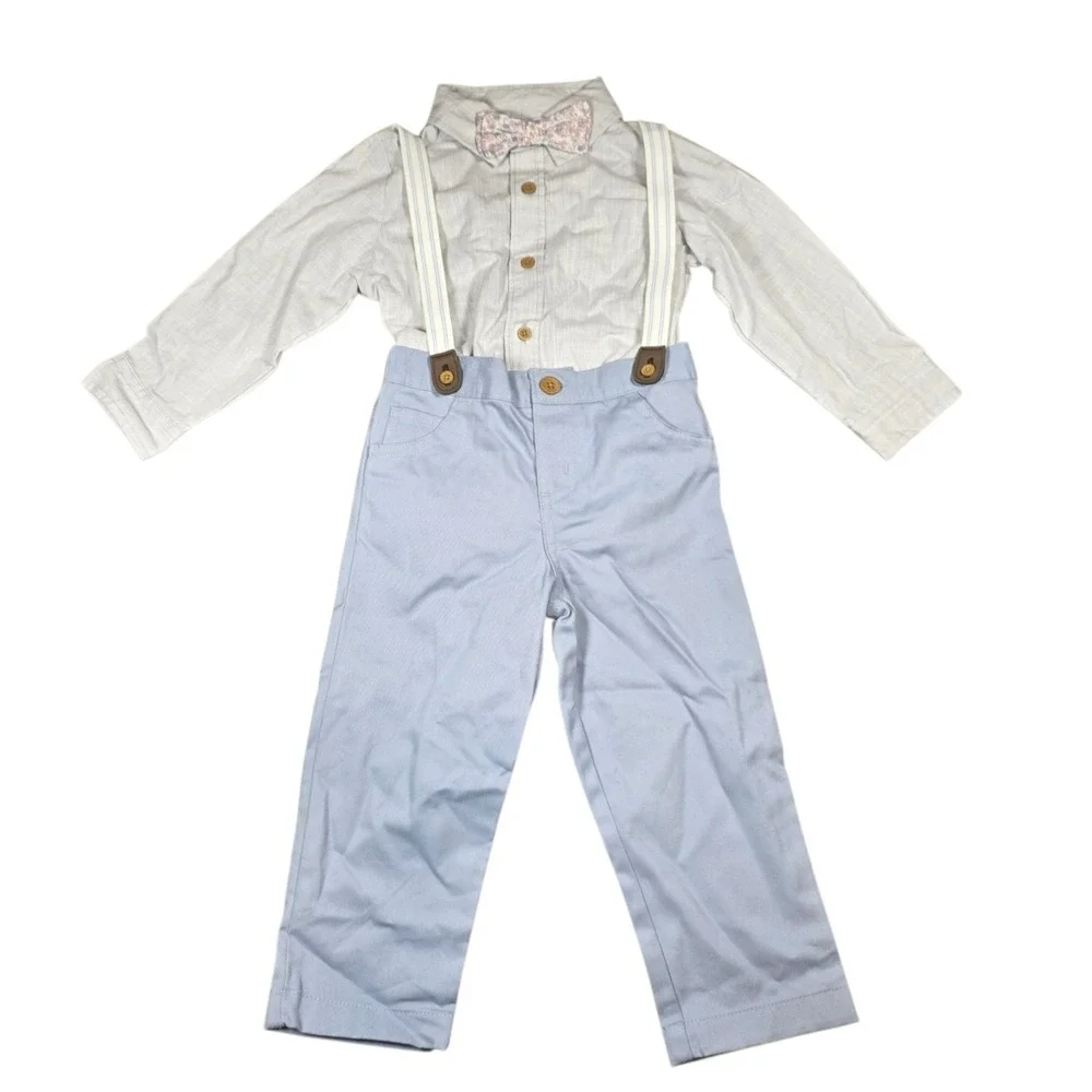 Carters Child of Mine 24M Boys 3-Piece Suspenders Bodysuit Pants Set Blue New
